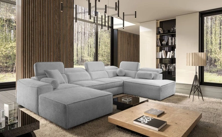 Ecksofa mit Schlaffunktion Viano VI hellgrau links Design-Ecksofa für moderne Wohnlandschaften zwei Container für Bettzeug