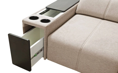 Ecksofa mit Schlaffunktion Tesalia XII braun rechte Ecke modernes Design komfortable Schiebelehne Schublade in der Seite des Möbels