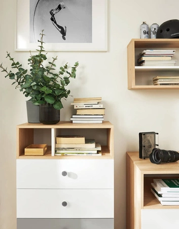 Regal Pixel 120 cm Biskuit Eiche / weiß modernes und praktisches Funktionsmöbel für das Jugendzimmer oder Büro