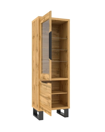 Halle 64 cm Eiche wotan Vitrine schlichte Form in modernem Design Metallrahmen Loft-Stil Industrievitrine