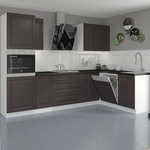 Silver 285x170 cm großes Eckküchenmöbel-Set, ideal für skandinavisch-klassische und moderne Innenräume