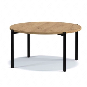 Runder Couchtisch 84 cm Sampi Eiche handwerkliches zeitloses und leichtes Design solides Metallgestell idealer Tisch für jede Umgebung