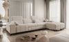 Ecksofa mit Schlaffunktion Penejos XII beige rechte Seite stilvolles Ecksofa mit Bettzeugcontainern komfortable verstellbare Kopfstützen
