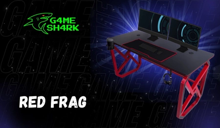 Frag gaming desk schwarz/rot funktioneller und ergonomischer Schreibtisch minimalistisches Möbeldesign unterstützt durch eine stabile Konstruktion