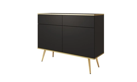 Schubladenkommode Luxury107 cm schwarz modernes Design Wohnzimmer Kommode Körper mit Gold trim Metall Gold Beine gekrönt