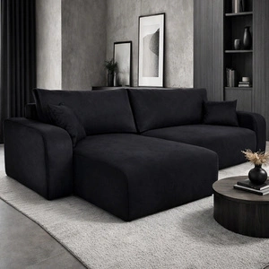 Ecksofa mit Schlaffunktion Fiesta XL schwarz universal Ecksofa mit Bettzeugablage strapazierfähiger Plüschstoff