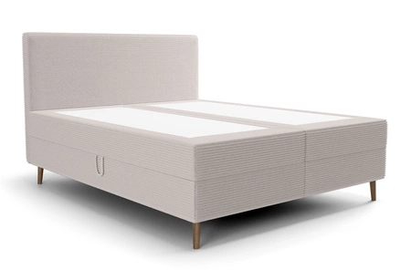 Boxspringbett Totti 180x200 elfenbeinfarbenes stilvolles Bett mit Bettzeugablage dreidimensional gestreifter Stoff