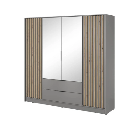 Schrank mit Spiegel Aspen 206 cm Grau / Eiche Artisan Lamellen modernes Design Schranktüren mit dekorativen Lamellen