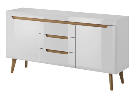 Atka Möbelset weiß / weiß glänzend / Eiche riviera modernes Design Kante mit Spezialfurnier verkleidet Sicherheitsglas gehärtet