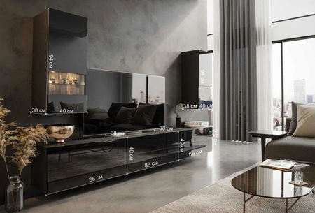 Hängeschrank Pirgos schwarz / schwarz glänzend minimalistisches Design Hängeschrank für Wohnzimmer oder Sitzungssaal push to open system