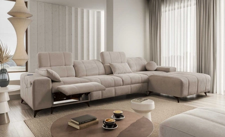 Ecksofa mit Schlaffunktion Penejos XII Lux dunkelbeige rechts stilvolles Ecksofa mit bequemer ausziehbarer Fußstütze