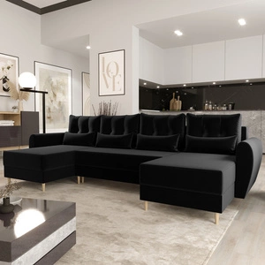 Ecksofa mit Schlaffunktion Rovigo U schwarz elegantes Ecksofa in skandinavischer Form mit garantiertem Komfort großes Bettzeugfach