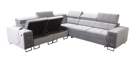 Ecksofa mit Schlaffunktion Hampton III schwarz links bequemes Ecksofa aus glattem und weichem Samtstoff