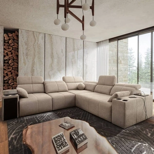 Ecksofa mit Schlaffunktion Tesalia III beige links bequemes Ecksofa mit verschiebbarer Rückenlehne zwei Container für Bettzeug