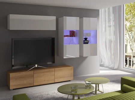 Möbel Apulia VI weiß glänzend / goldene Eiche ein außergewöhnlich stilvolles Wandelement einfache Elemente, die in jedes Interieur passen