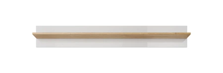 Regal Adria 138 cm glänzend weiß / Eiche grandson modernes Möbeldesign hochwertige Regalkante mit Spezialfurnier eingefasst