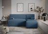 Ecksofa mit Schlaffunktion Brandon blau rechte Ecke dreidimensionaler Stoff mit ausdrucksstarken Streifen Bettzeug Container