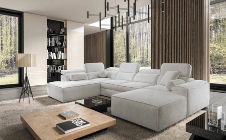 Ecksofa mit Schlaffunktion Viano VI grau Esche rechts Ecksofa mit modernem Design zwei Container für Bettzeug
