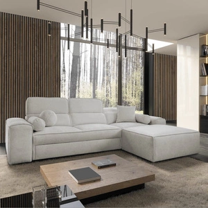 Ecksofa mit Schlaffunktion Viano grau Esche rechts stilvolles Ecksofa mit interessanter Form verstellbare Kopfstützen Zierkissen