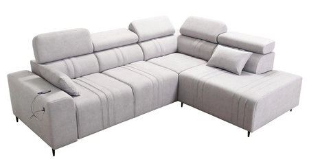 Ecksofa mit Schlaffunktion Castel VII beige rechte Seite stilvolles Ecksofa mit Bettzeugablage und verstellbaren Kopfstützen
