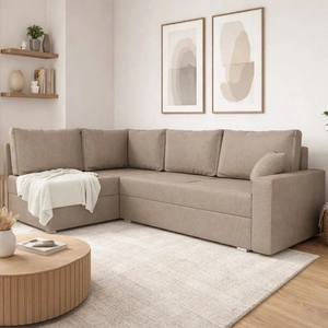 Ecksofa mit Schlaffunktion Nofi dunkelbeige links modernes Design ein schlichter und stilvoller Korpus, der in jede Einrichtung passt