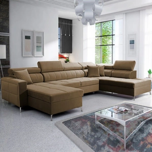 Ecksofa mit Schlaffunktion Nausa VI hellbraun linke Seite stilvolle Ecksofa für Wohnzimmer mit komfortablen Finish weichen Samt Stoff