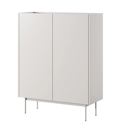 Vellore 97 cm hohe Kommode beige elegante Kommode mit abgesenkter Platte in Eiche Farbton Metallbeine grifflose Fronten