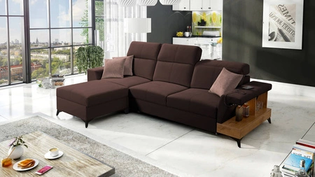 Ecksofa mit Schlaffunktion Bresso braun linksseitig stilvolles Ecksofa mit praktischer Ablage in Eiche lancelot verstellbare Kopfstützen