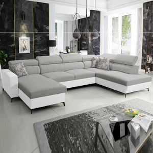 Ecksofa mit Schlaffunktion Savona VI grau Esche / weiß links bequemes Ecksofa für Wohnzimmer zwei Container für Bettzeug