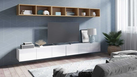 Möbel Apulia XXXIII weiß glänzend / goldene Eiche ein außergewöhnlich stilvolles Wandelement einfache Elemente, die in jedes Interieur passen