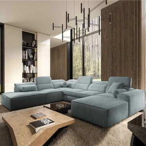 Ecksofa mit Schlaffunktion Viano X grau blau rechts Design Ecksofa für Wohnzimmer im modernen Stil verstellbare Kopfstützen