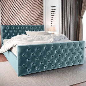 Polsterbett Viamao 180x200 türkis mit Stauraum im modernen skandinavischen Stil mit gestepptem Kopf- und Fußteil