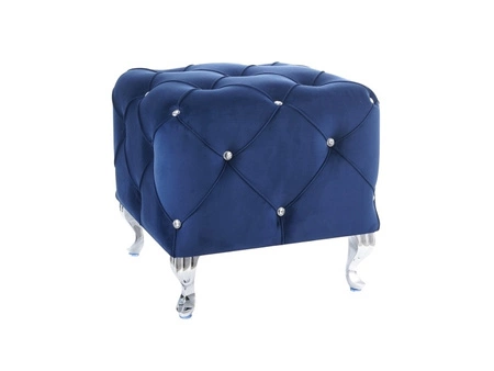 Hesta Pouffe 50 cm marineblau ideal Fußstütze schmutz- und kratzfest Sitzpouffe gesteppte Elemente mit Kristallen