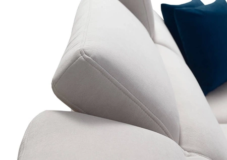 Ecksofa mit Schlaffunktion Kelly IV hellbeige rechts Samt bequemes Ecksofa verstellbare Kopfstützen seitlich mit Lamellen eingefasst