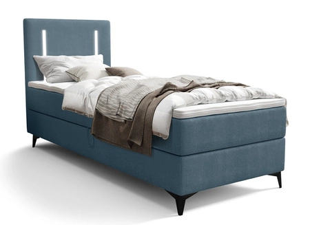 Boxspringbett Norco 90x200 blau stilvolles Bett mit Staukasten Beleuchtung im Kopfteil fügt eine einzigartige Note