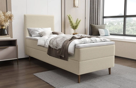 Boxspringbett Totti 80x200 beige stilvolles Bett mit Bettzeugablage dreidimensionaler Stoff mit ausdrucksvollen Streifen