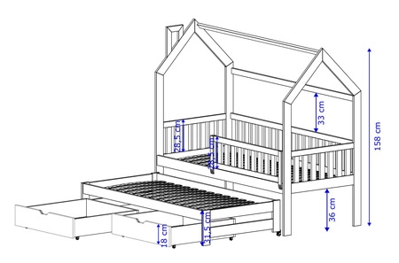 Kinderbett Mickey 80x170 cm Kiefer 2-Personen-Ausziehbett für Kinderzimmer Landhausbett aus massivem Kiefernholz