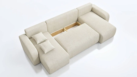 Ecksofa mit Schlaffunktion Fiesta U grau stilvolles Ecksofa mit interessanter Form strapazierfähiger Kordstoff Bettzeugcontainer