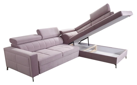 Ecksofa mit Schlaffunktion Nausa III beige rechts Samt stilvolles bequemes Ecksofa verstellbare Kopfstützen Bettzeugcontainer