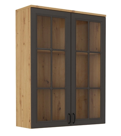 Sideboard Style 100 cm Eiche artisan / grau graphit klassisches Design Einscheibensicherheitsglas stilvoll gefräste Fronten geräumige Schubladen