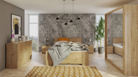 Verspiegelter Schiebeschrank Rico 150 cm Eiche handwerkliches Funktionsmöbel im klassischen Stil idealer Kleiderschrank für Schlafzimmer oder Ankleidezimmer