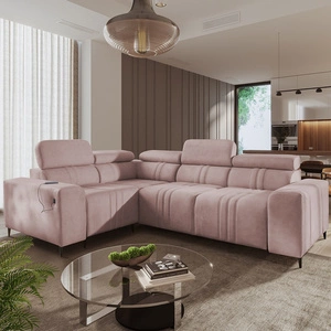 Ecksofa mit Schlaffunktion Castel II rosa links bequemes Ecksofa mit verstellbaren Kopfstützen Bettzeugcontainer