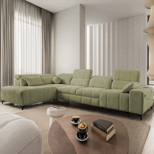 Ecksofa mit Schlaffunktion Penejos XI olive links komfortables Ecksofa mit verstellbaren Kopfstützen und zwei Bettkästen
