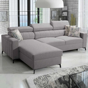 Ecksofa mit Schlaffunktion Savona hellgrau links komfortables und elegantes Ecksofa mit verstellbaren Kopfstützen Ziernaht