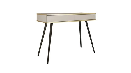 Luxuriöse beige Konsole mit Schubladen stilvolle und elegante Schminktisch auf hohen schwarzen Beinen Körper mit goldenen trim gekrönt unterstützt