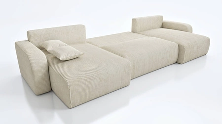 Ecksofa mit Schlaffunktion Fiesta U XL hellbeige elegantes Ecksofa für Wohnzimmer mit Bettzeugablage Stoff mit Plüschoberfläche