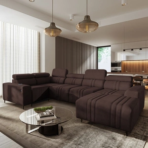 Ecksofa mit Schlaffunktion Castel IV braun rechte Seite stilvolles Ecksofa mit Bettkasten und verstellbaren Kopfstützen