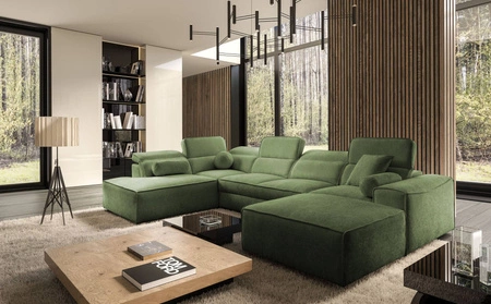 Ecksofa mit Schlaffunktion Viano VI grün rechts Design-Ecksofa für moderne Einrichtungen zwei Container für Bettzeug