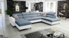 Ecksofa mit Schlaffunktion Savona VI blau/weiß links elegantes und bequemes Ecksofa für Wohnzimmer zwei Container für Bettzeug