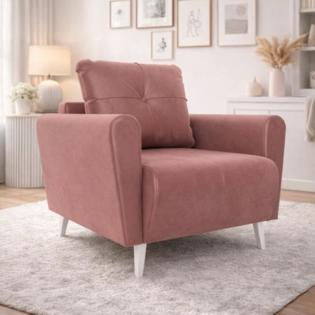 Sessel Felicie lachsfarbe eleganter Sessel für das Wohnzimmer mit geräumiger und weicher Sitzfläche Holzbeine verleihen optische Leichtigkeit